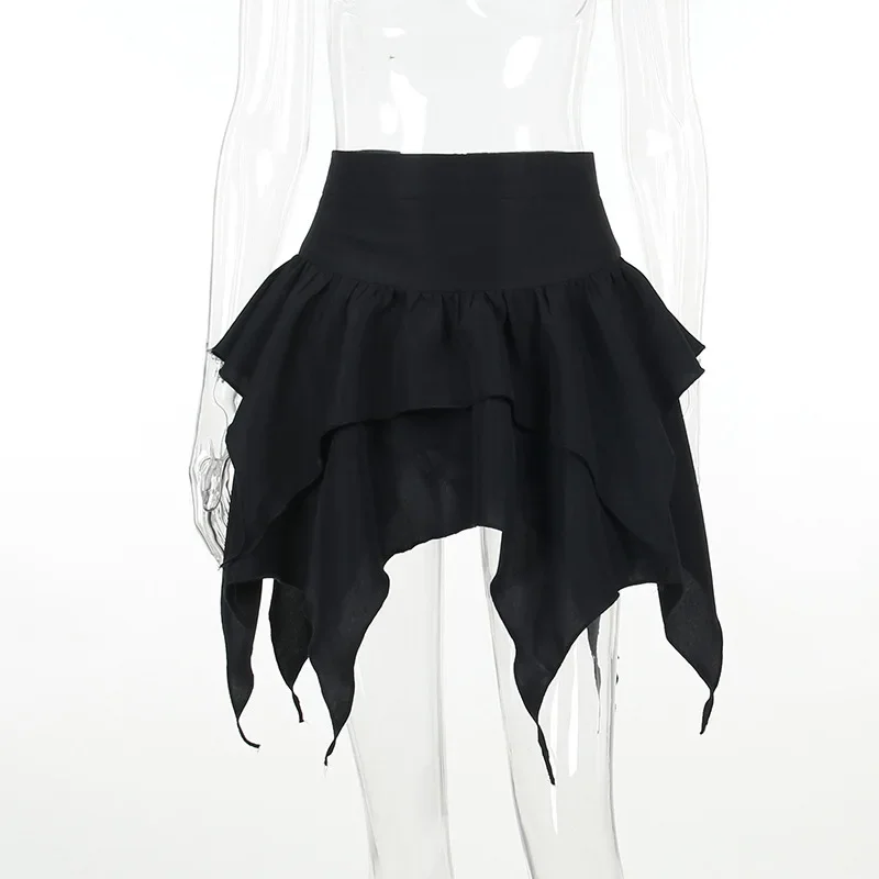 New Sexy Women Gothic Punk Irregular Skirts Solid Color Drawstring Tie-Up Ruched Ruffles Mini Skirt Summer Fashion Short Skirts - Image 7