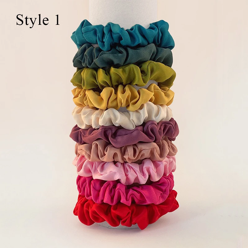 10-Piece Women's Pure Color Satin Large Scrunchie Daily Simple Rubber Hair Bands Set Skinny Ponytail Holder Hair Accessories - Image 6