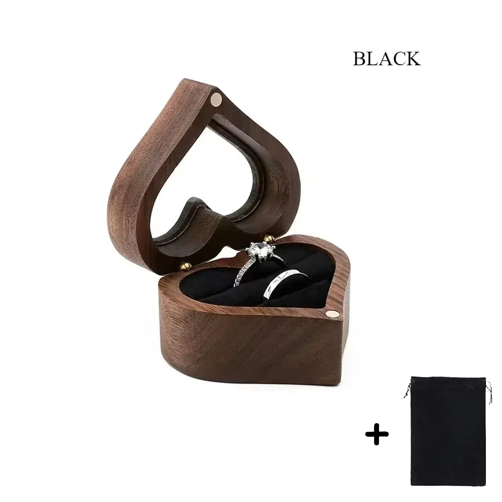 1PCS Free Engraving Custom Love Heart Shaped Walnut Wood Ring Box for Wedding Ceremony Jewelry Box Storage Proposal Wedding Gift - Image 10