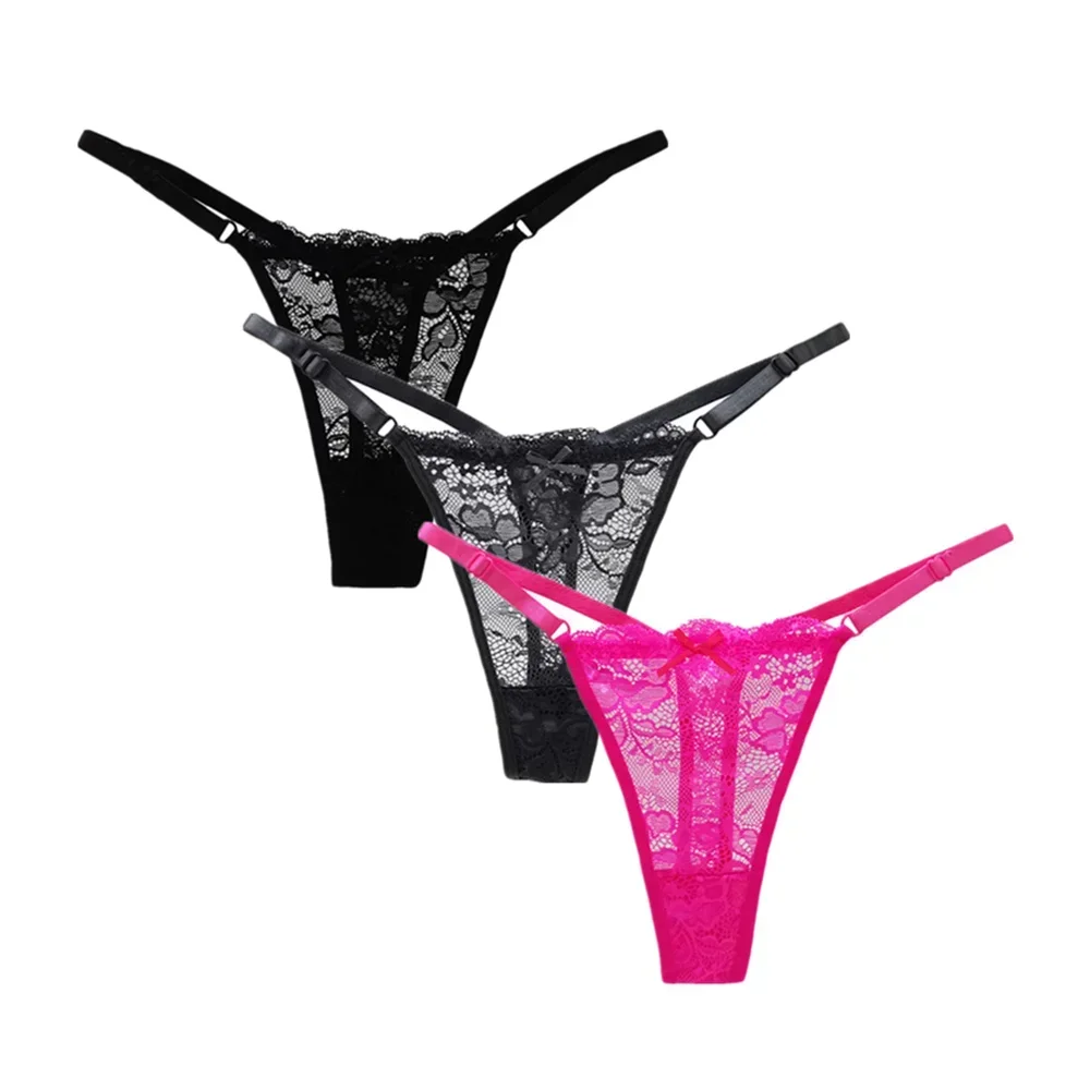 3PCS Adjustable Sexy Transparent Thong Panties Women Lace Underwear Low Waist Female T-back String Underpants - Image 8