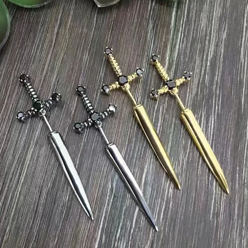 Kiss Jewelry Punk Sword Gothic Kinitial Piercing Earrings for Women Men Goth Crystal Ear Jacket Dagger Stud Earrings Jewelry - Image 4