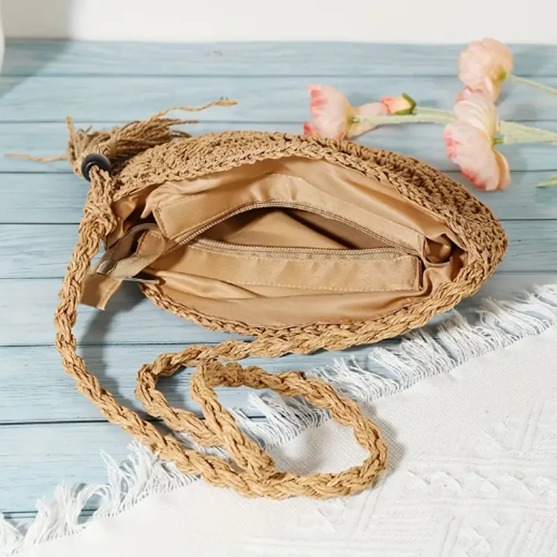 Fashion Hollow Out Shoulder Bags Casual Straw Crossbody Small Round Bag Purse Tassel Messenger Handbags bolsa feminina - Image 5