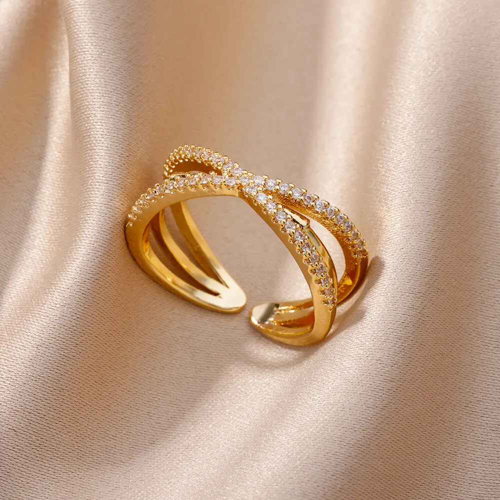 Luxury Zircon Geometric Rings For Women Stainless Steel Gold Color Open Ring Trendy Wedding Party Aesthetic Jewerly Gift Femme - Image 9