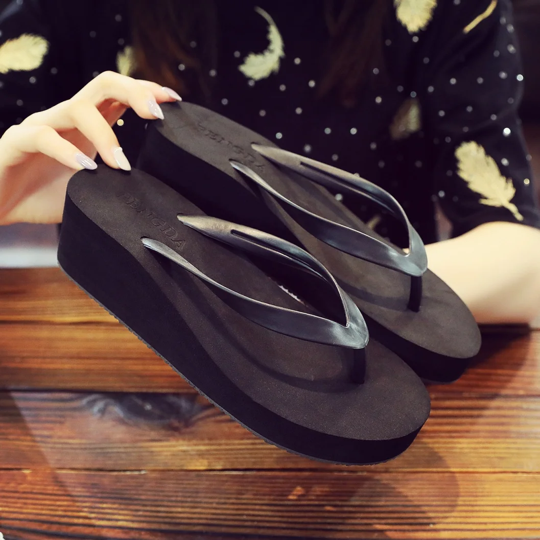 European and American New Style Flip-Flops for Women Thick-Soled Summer Fashion Internet Celebrity High-Heeled Slippers Non-Slip Flip-Flops for Beach and Seaside Wear Wedge Sandals - Image 4