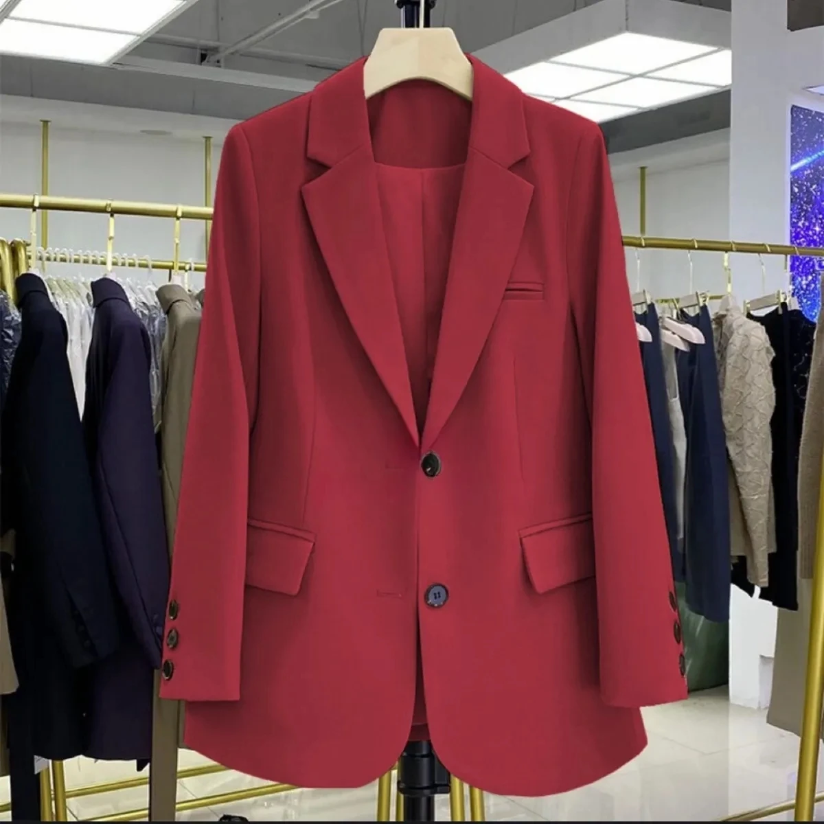 2024 New Red Suit Coat Women's Korean Style Loose Single Breasted Blazers Office Female Temperament Blazers Jacket Outwear Tops - Image 5