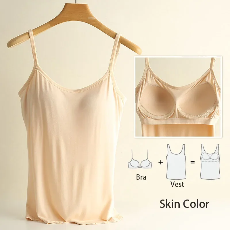 M-3XL For 35-85kg Modal Plus Size Camisole Tank Top With Fixed Cup Women's Chest Padded Outer Wear Bottoming Underwear Wear-Free - Image 9