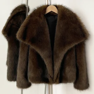 Winter Clothes New Fashion Gradient Fluffy Fur Coat Women High Street Luxury Big Fur Collar Faux Fox Fur Jacket Female Overcoats