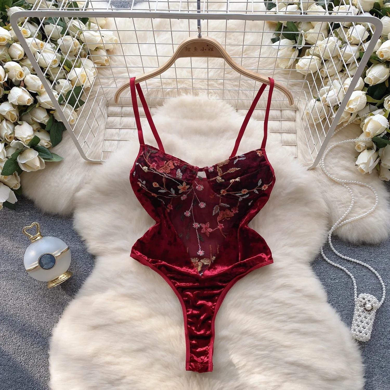 Women' Sexy Lace Camisole Slim Solid Color Sleeveless Bodysuit Erotic Lingerie V-Neck Ultra-Thin Pajamas Hollow Sheer Playsuit - Image 23