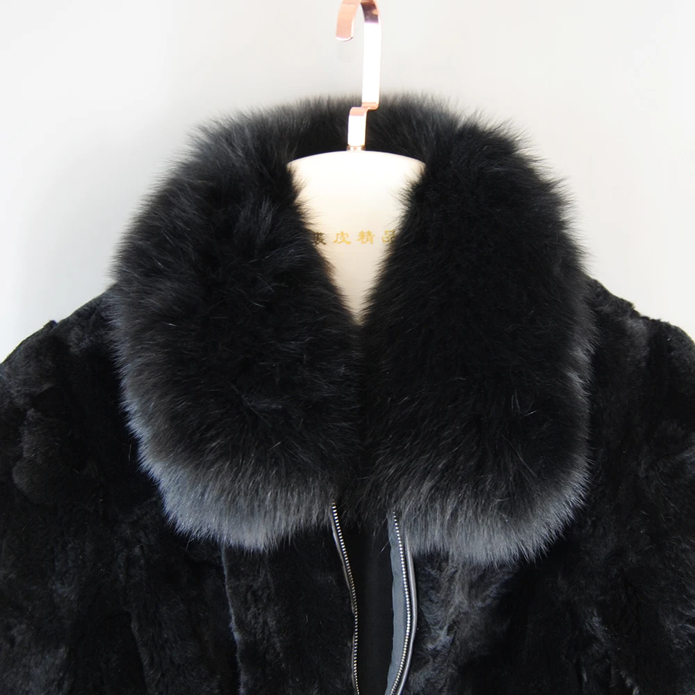 New Style Women Winter Warm Soft Quality Real Rex Rabbit Fur Coat Rex Rabbit Fur Short Jacket Big Real Fox Fur Collar Overcoat - Image 4
