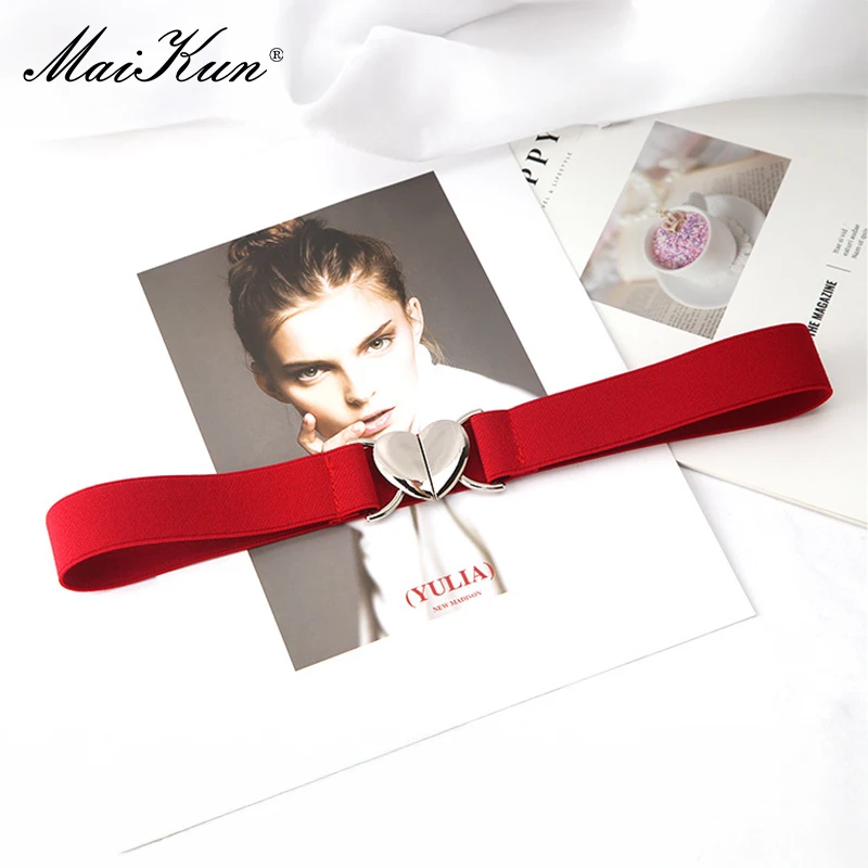 Maikun Silver Heart Buckle Thin Waistband Women Solid Colour Hundred Elastic Narrow Belt Waist Cinching Black - Image 7