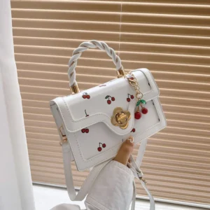 Fashion Cherry Print Top-Handle Bag Ladies Sweet Crossbody Bag Luxury Brand Small Square Bag 2024 Women High Quality Sling Purse