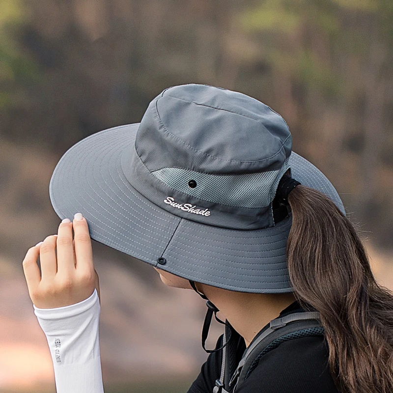 Summer outdoor sun hat, breathable sun hat, foldable sun hat, face mask hat, female ponytail hole fisherman hat - Image 2