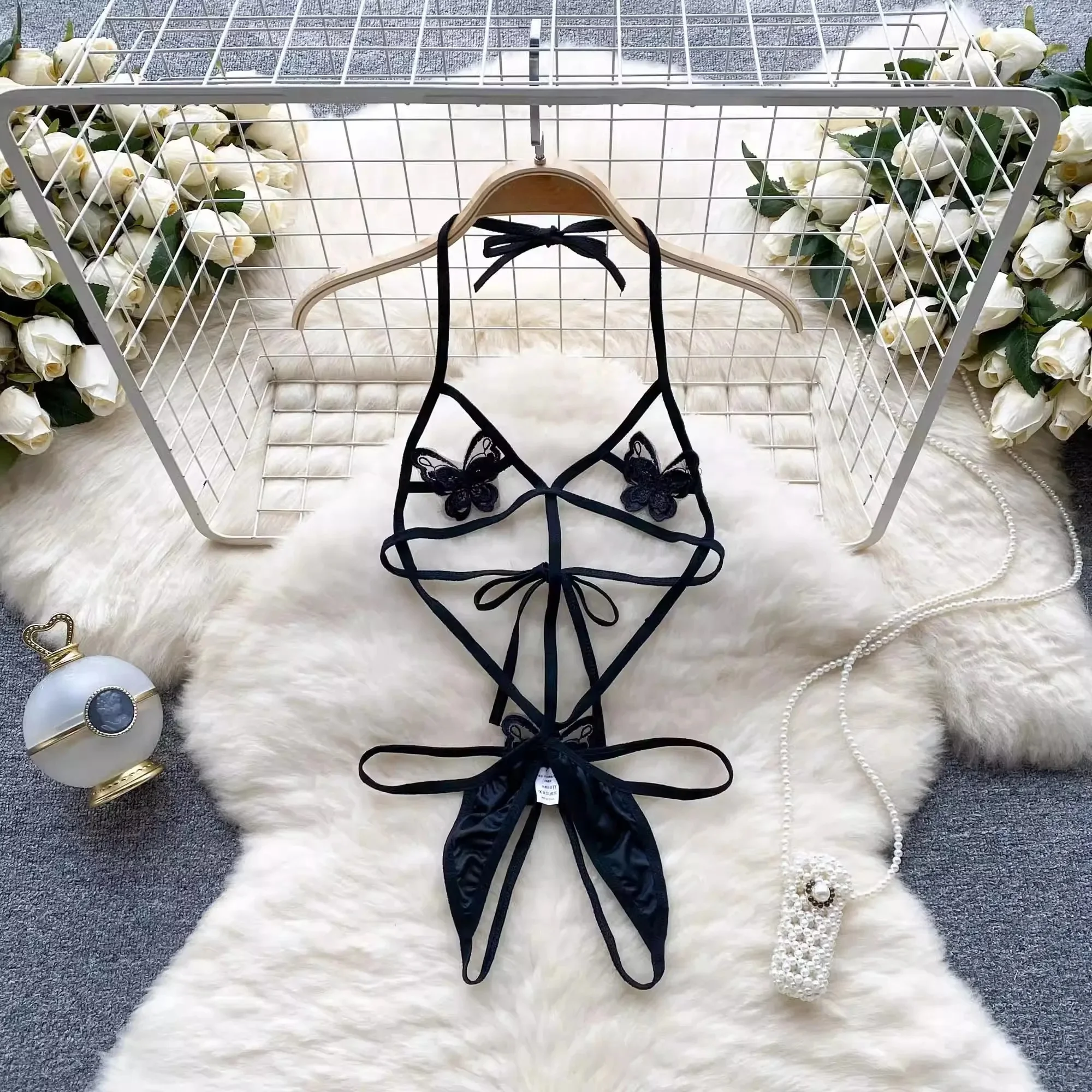 Women' Sexy Lace Camisole Slim Solid Color Sleeveless Bodysuit Erotic Lingerie V-Neck Ultra-Thin Pajamas Hollow Sheer Playsuit - Image 35