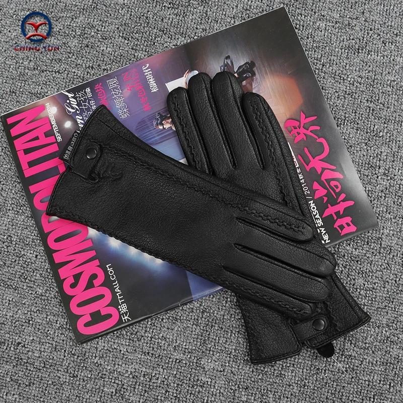 New Women's Gloves Genuine Leather Winter Warm Fluff Woman Soft Female Rabbit Fur Lining Riveted Clasp High-quality Mittens - Image 3