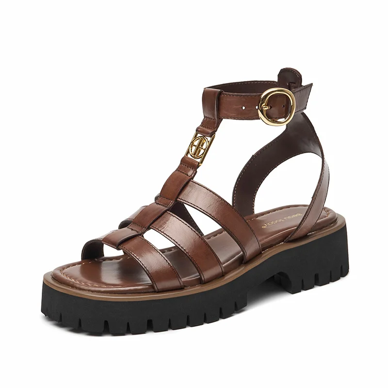 BeauToday Gladiator Sandals Women Genuine Leather Round Toe Ankle Metal Buckle Platform Summer Ladies Shoes Handmade 38215 - Image 12