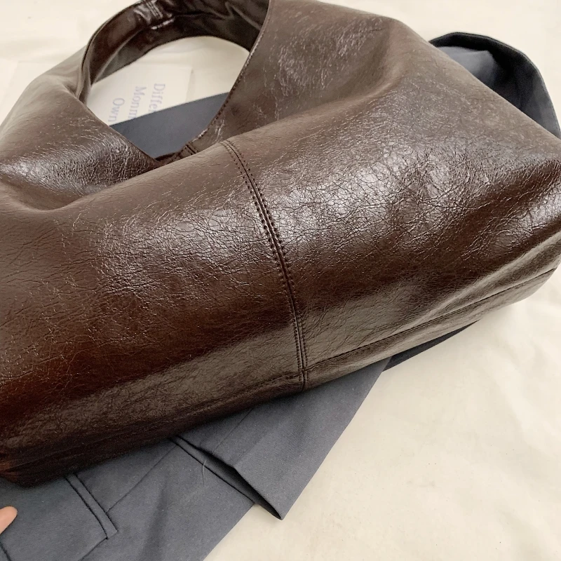 MOODS Retro Shoulder Bags For Women Soft PU Leather Pure Color Underarm Hobo Bag Big Capacity Shopper Totes 2024 Luxury Handbags - Image 3