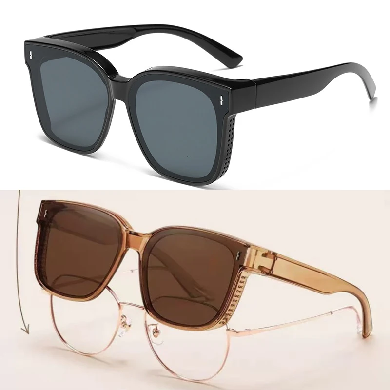 Fashion Square Polarized Sunglasses Cover Over Myopia Prescription Glasses Portable Men Women Vintage Fishing Driving Eyewear 