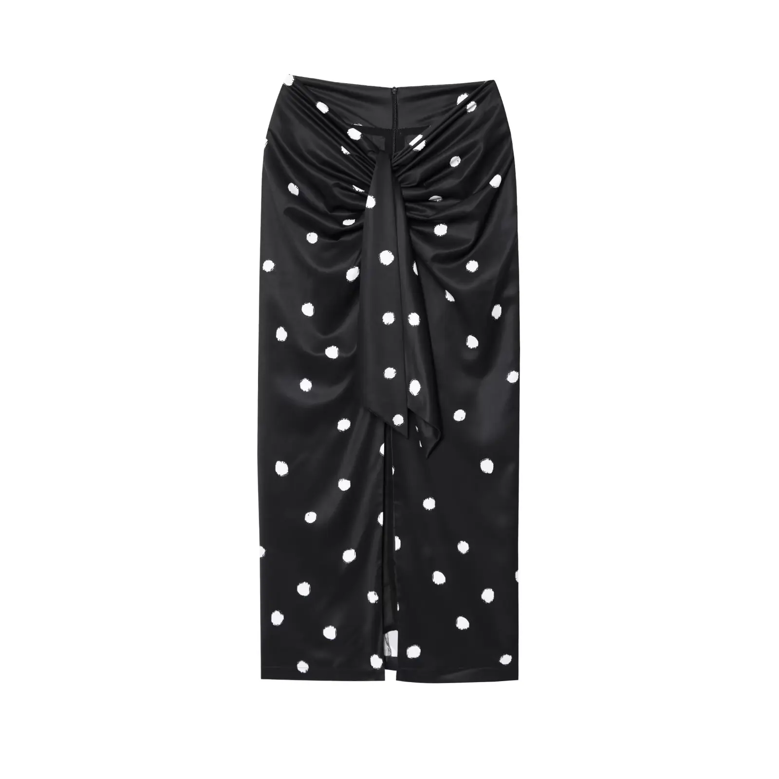 2025 Sexy Black Polka Dot Midi Skirt: Thigh-High Slit, Bow-Tie Waist, Ankle-Length Curve-Hugging Design For Woman Summer Casual - Image 7