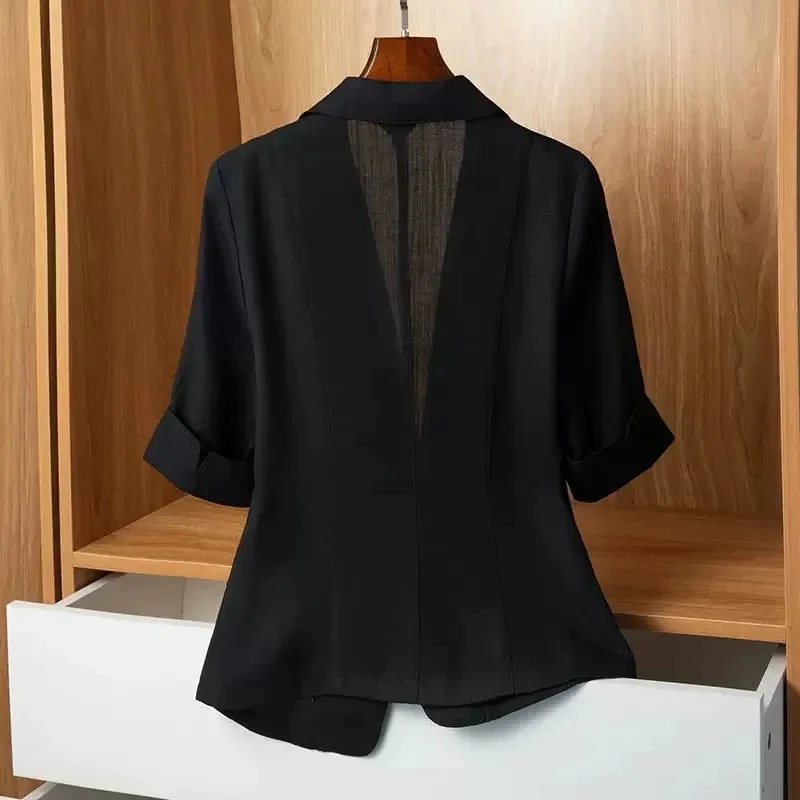2025 Summer New Thin Small Suit Jacket Women Casual Slim Short-Sleeved Suit Coat Female Plus Size Loose Blazer Top Fashion Coat - Image 4