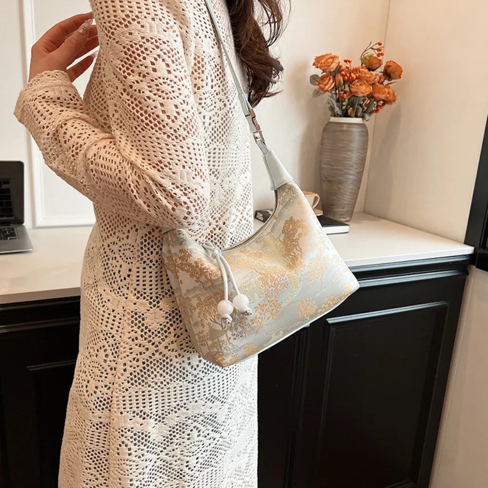 4 Colors Embroidered Chinese Style Handbag Zipper Canvas Pea Purses Adjustable Luxury Cheongsam Bag Work - Image 3