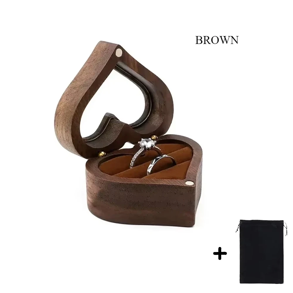 1PCS Free Engraving Custom Love Heart Shaped Walnut Wood Ring Box for Wedding Ceremony Jewelry Box Storage Proposal Wedding Gift - Image 7