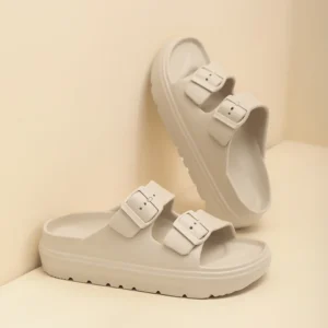 Kidmi New Summer Platform Women's Slippers Outdoor Double Buckle Embellished Sandals Non-slip Breathable Soft-soled Beach Shoes