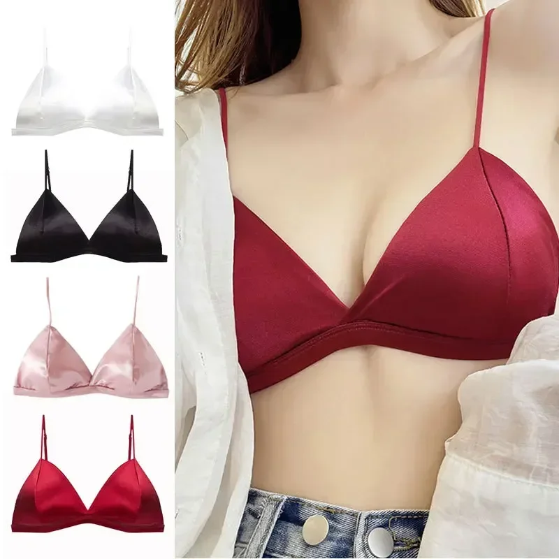 Women's French Style Bra Girl Wrapped Chest Adjustable Shoulder Strap Single Buckle Satin Sexy Tube Top Underwear Lingerie - Image 2