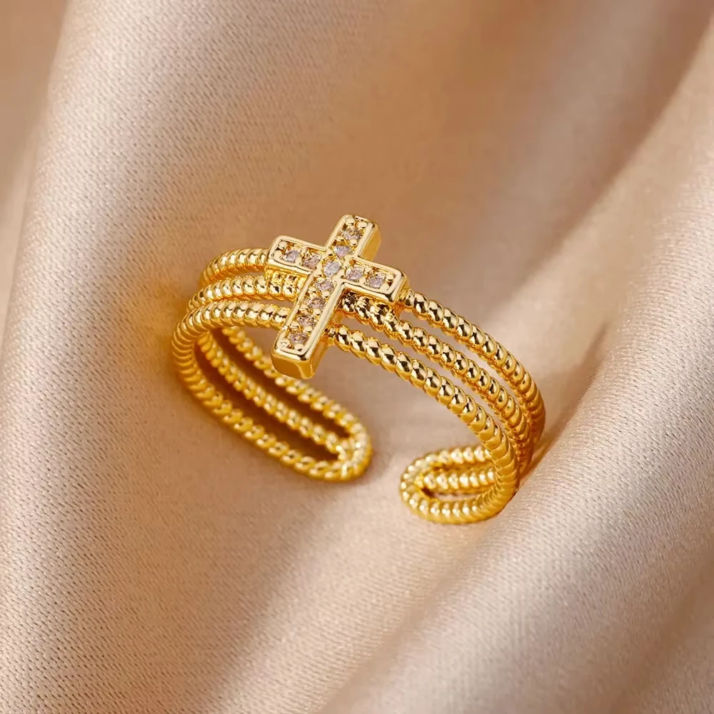 Luxury Zircon Geometric Rings For Women Stainless Steel Gold Color Open Ring Trendy Wedding Party Aesthetic Jewerly Gift Femme - Image 13