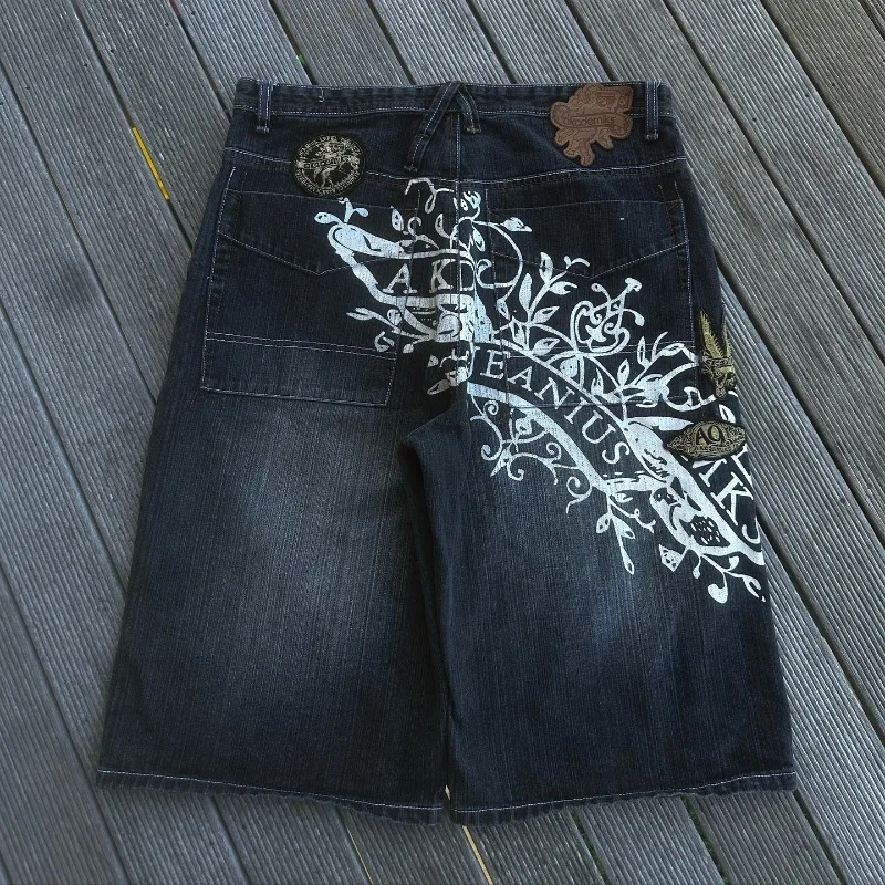 American New Fashion Popular Oversized Print Patch Casual Denim Shorts Women Y2k Gothic Hip Hop Joker Couple Shorts Streetwear