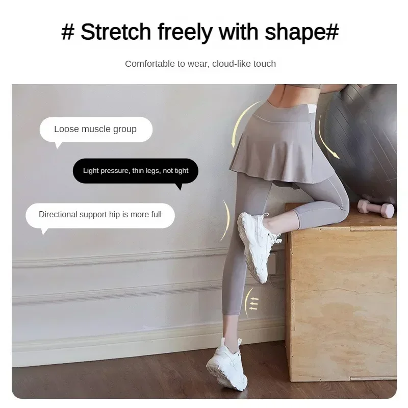 Women Yoga Tenis Skirts High Waist Fake Two Pieces Sports Leggings Fitness Gym Quick-Dry Skirt Athletic Running Legging - Image 3