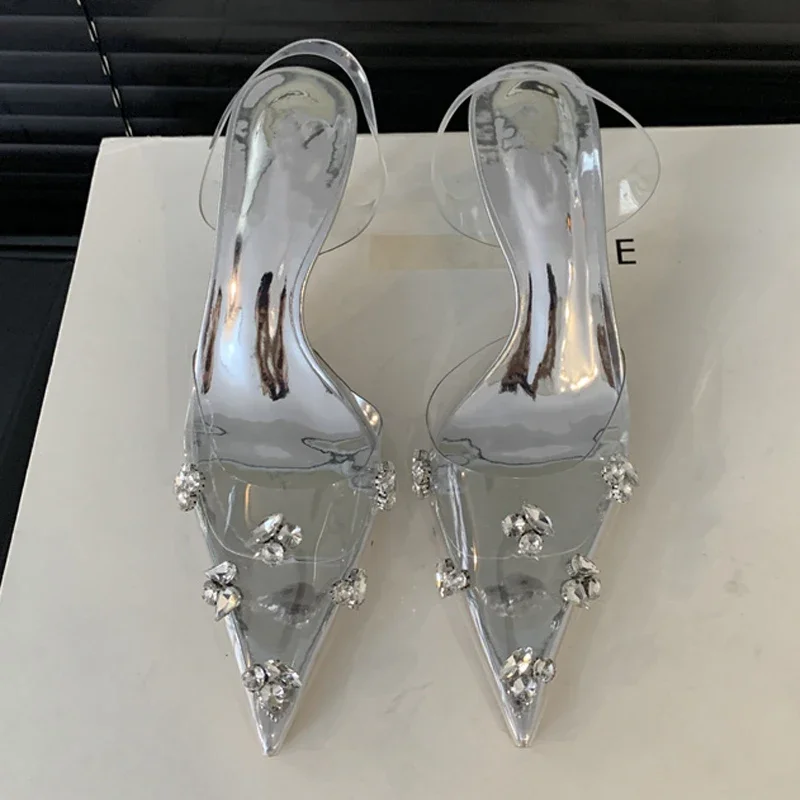 Eilyken Sexy Glitter Crystal PVC Transparent Women Pumps Thin Heels Party Prom Pointed Toe Slingbacks Shoes - Image 2