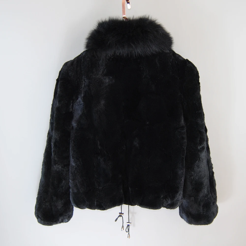 New Style Women Winter Warm Soft Quality Real Rex Rabbit Fur Coat Rex Rabbit Fur Short Jacket Big Real Fox Fur Collar Overcoat - Image 6