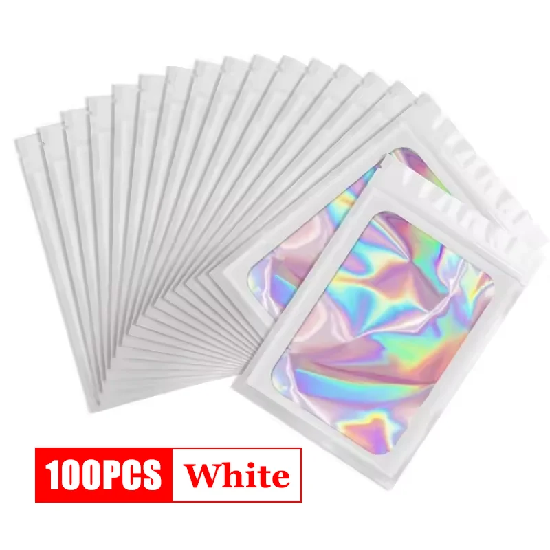 100Pcs Holographic Ziplock Bags Plastic Laser Iridescent Zip Bags for Manicure Eyelash Display Earrings Ring Jewelry Storage Bag - Image 7