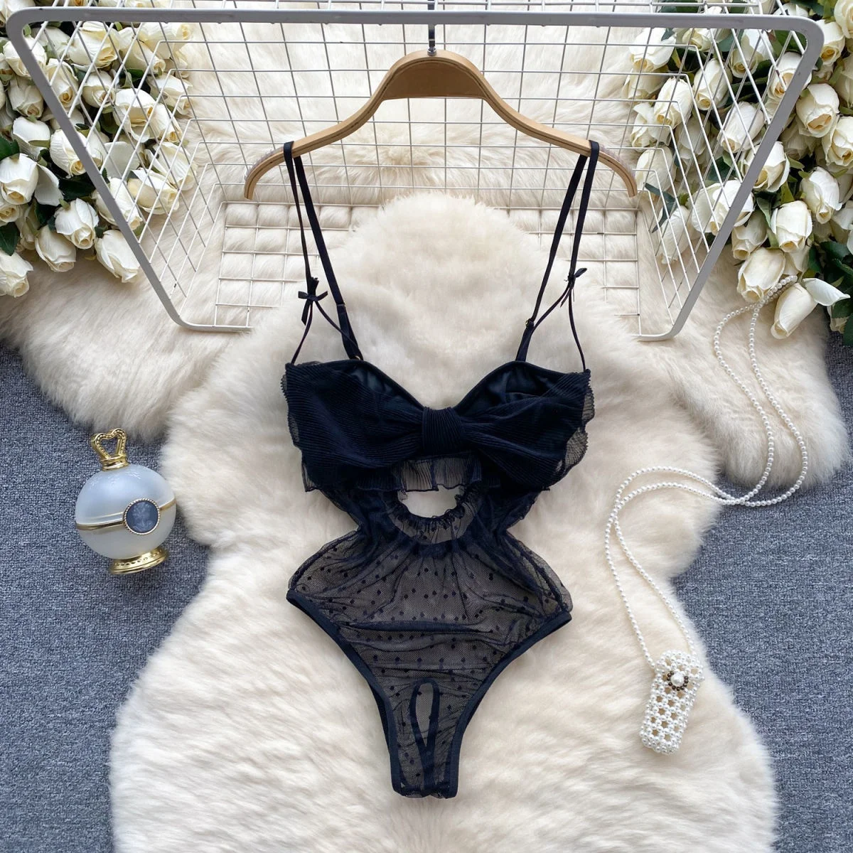 Women' Sexy Lace Camisole Slim Solid Color Sleeveless Bodysuit Erotic Lingerie V-Neck Ultra-Thin Pajamas Hollow Sheer Playsuit - Image 14