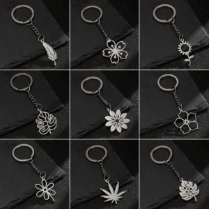 Fashion Sunflower Pendant Keychain for Women Girls Silver Color Metel Flower Leaf Backpack Keyring Cute Key Chain Ring Bijoux