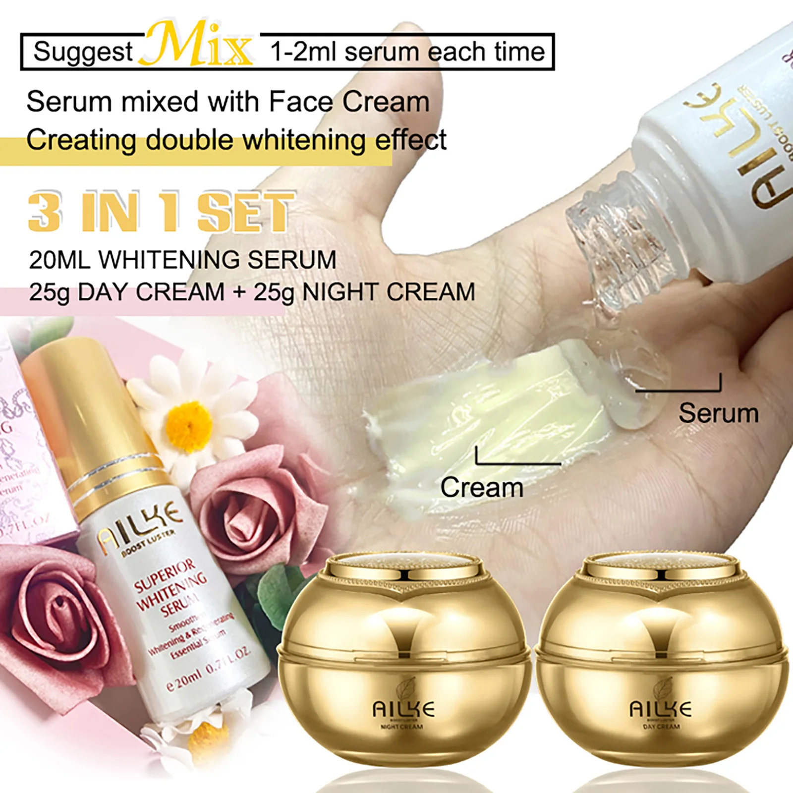 AILKE Whitening Face Care Set, Moisturizing, Brightening, With Collagen Vitamin C, Even Skin Tone, Suitable for Men and Women - Image 3