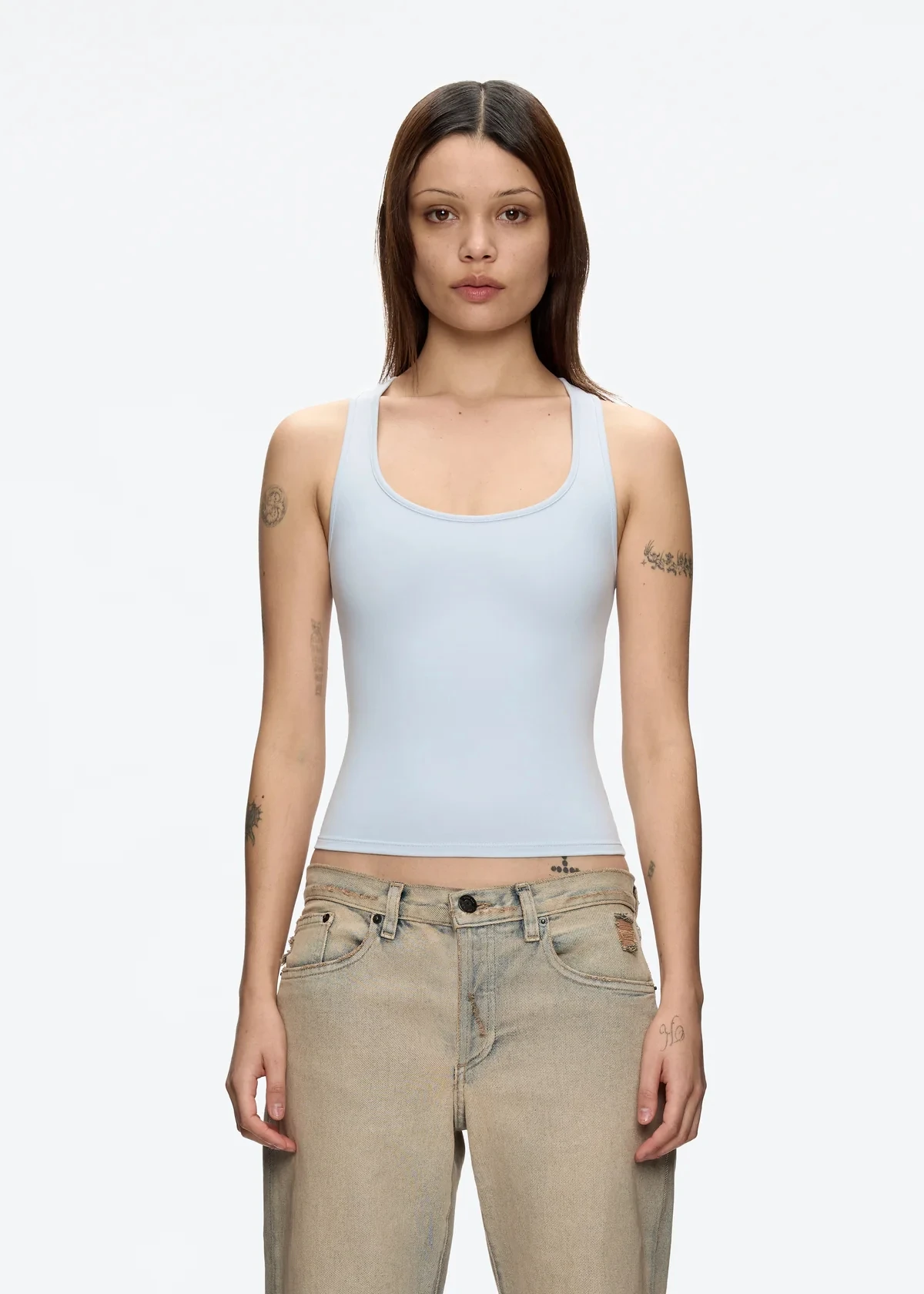 Tank Classic X-shaped Backless Baby Blue and Misty Gray Multi-color Comfortable Elastic Waist Tight Fit Backless Top - Image 3