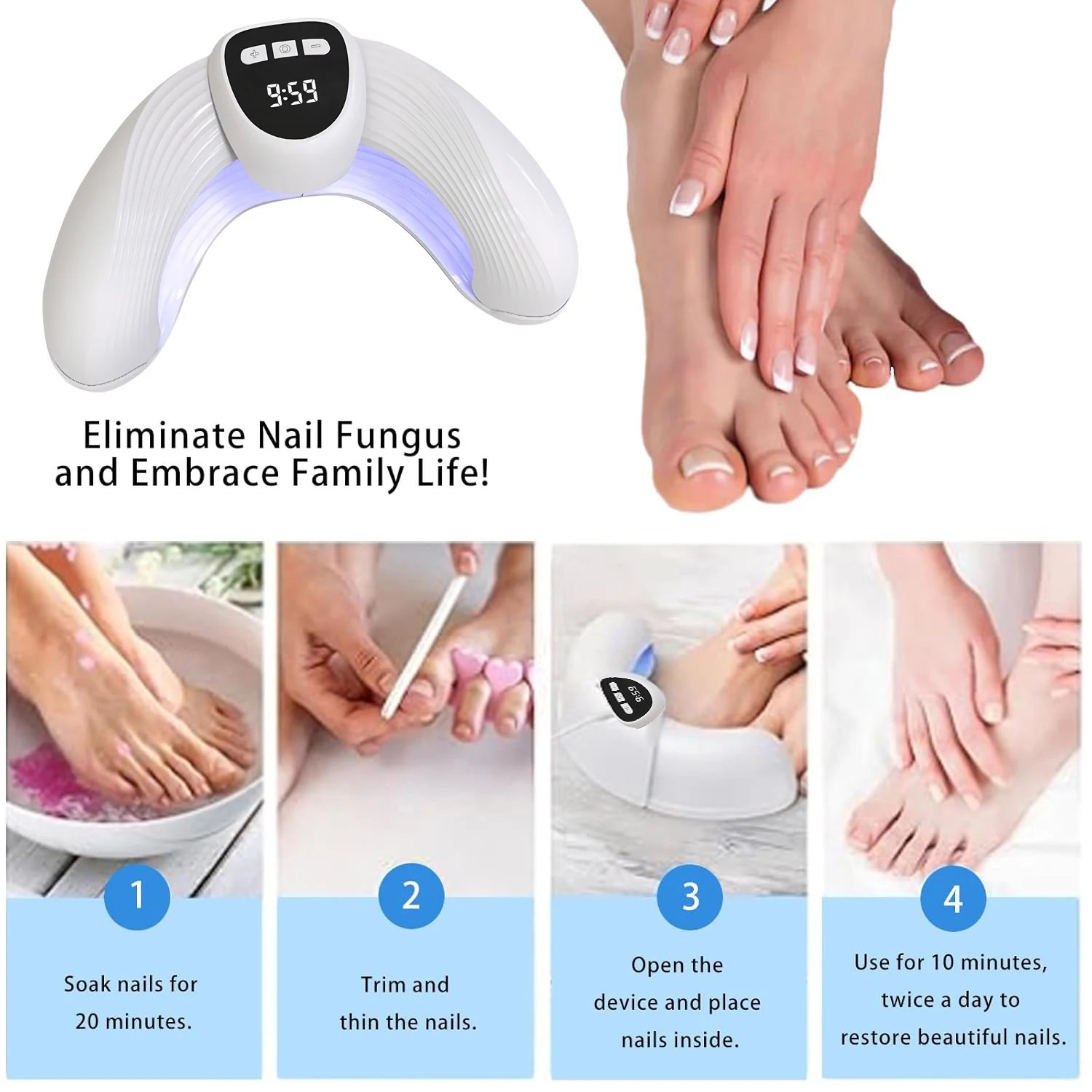 Nail phototherapy lamp rapid repair of onychomycosis foot care to eliminate nail fungus nail lamp LED display