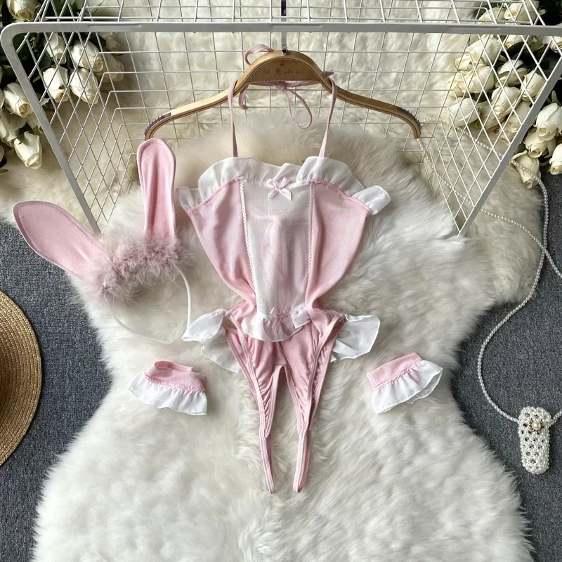 Women' Sexy Lace Camisole Slim Solid Color Sleeveless Bodysuit Erotic Lingerie V-Neck Ultra-Thin Pajamas Hollow Sheer Playsuit - Image 59