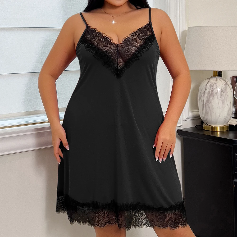 Plus Size Women's Sexy Lace V-Neck Slip Nightdress Ladies Babydoll Lingerie Nightwear Sleepwear Pyjamas Pjs Nightie Size 1XL-5XL - Image 5