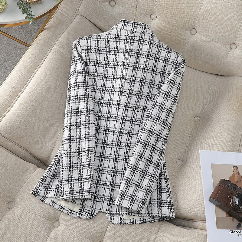 Woolen Plaid Small Suit Jacket for Women in Spring and Autumn 2025 New Short Style Korean Version Plus Size Retro Women's Suit - Image 6