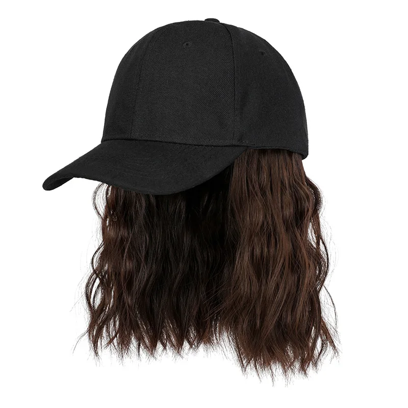 New Fashion Hat Hair Extensions Medium Long Ladies Curly Wigs Hats Connected Head Cover Synthetic Peaked Cap Wig For Women - Image 5