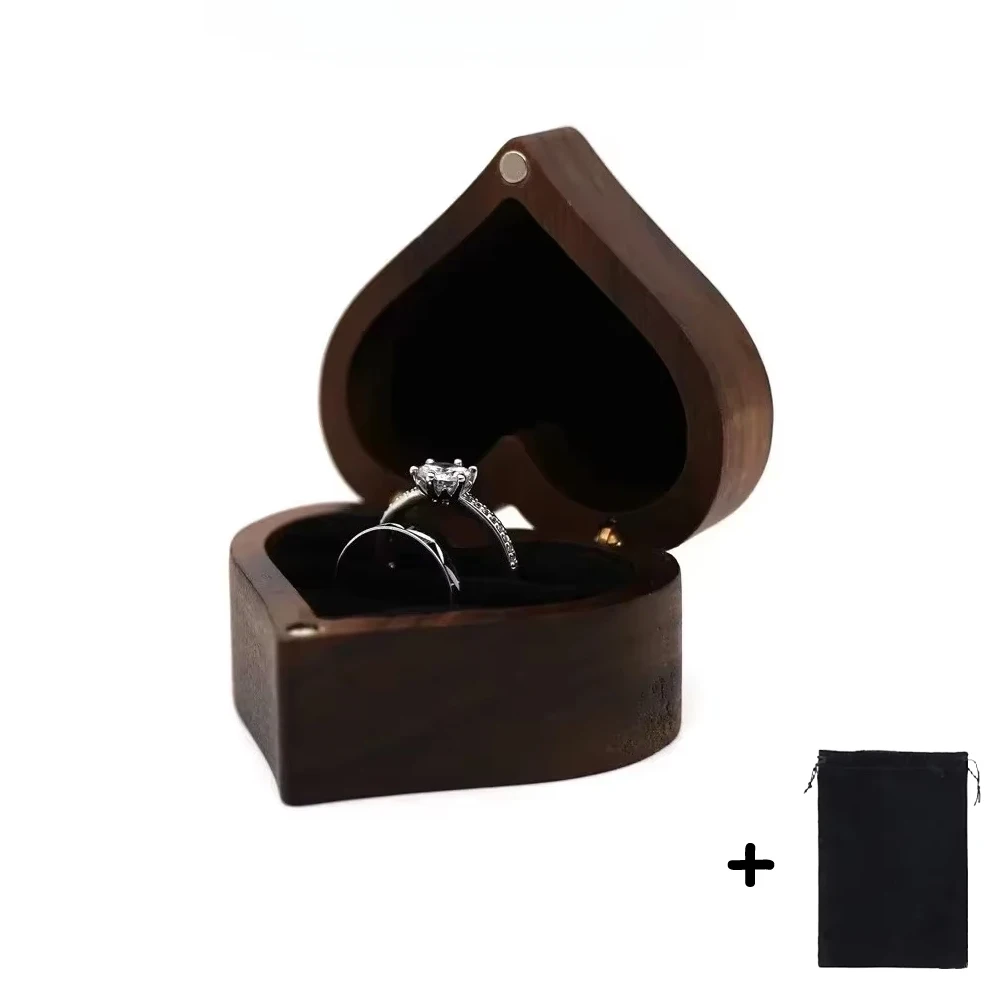 1PCS Free Engraving Custom Love Heart Shaped Walnut Wood Ring Box for Wedding Ceremony Jewelry Box Storage Proposal Wedding Gift - Image 17