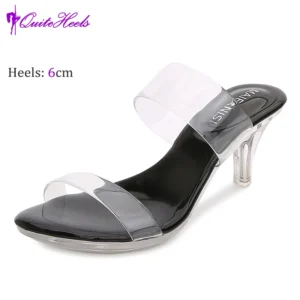 6CM sexy women's daily outdoor leisure shopping durable summer sandals, transparent crystal sexy high-heeled sandals