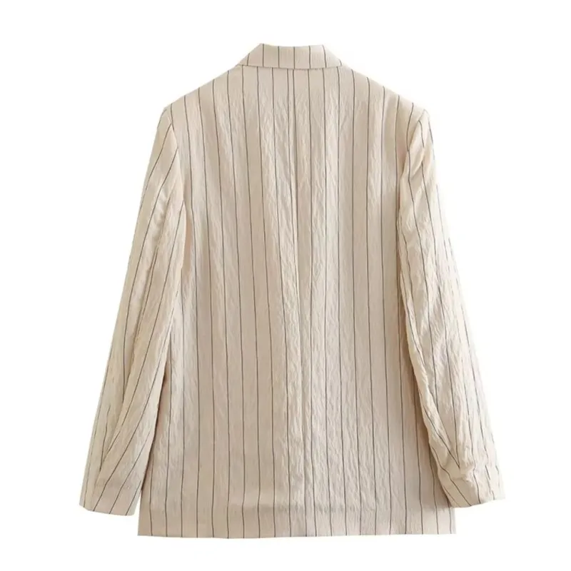 Casual Striped Blazer Coat Women Office Lady Fashion Pockets Elegant Suit Jackets 2025 New Spring Vintage Casual Loose Outerwear - Image 2