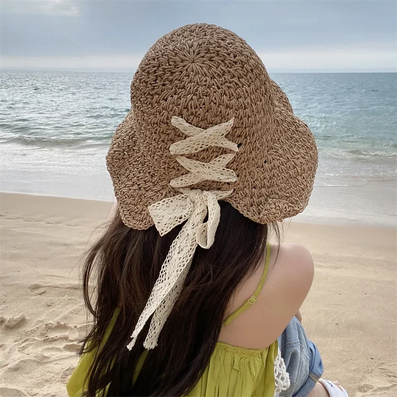 2025 New Women's Braided Straw Fisherman Hat UPF50+ Breathable Summer Beach Vacation Sun Protection Wide Brim Adjustable - Image 2