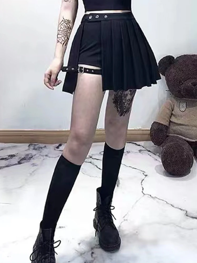 AltGoth Punk Mall Goth Shorts Skirt Women Y2k E-girl Streetwear Harajuku Leg Ring Buckle Detachable High Waist Emo Alt Clubwear - Image 5