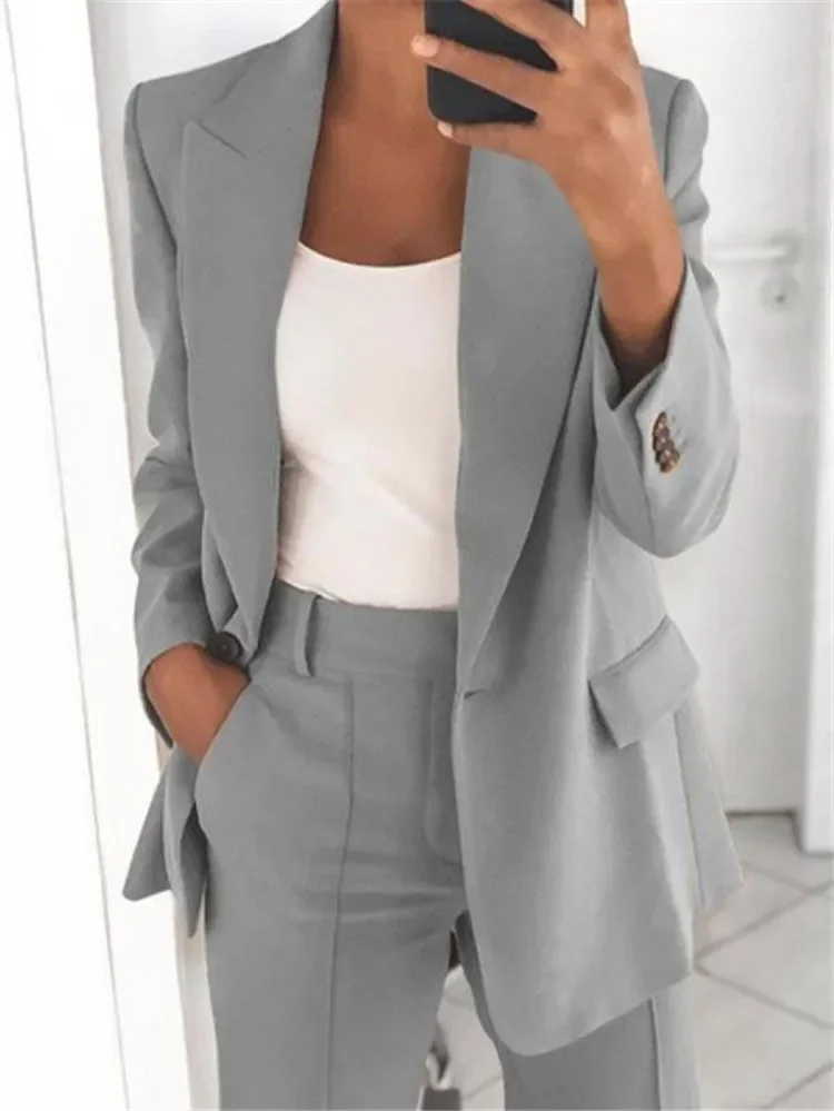 2024 S-5XL Women's Blazer Casual Long-sleeved Top Solid Color Suit Collar Button Simple Temperament Commuter Plus Size Blazer - Image 3