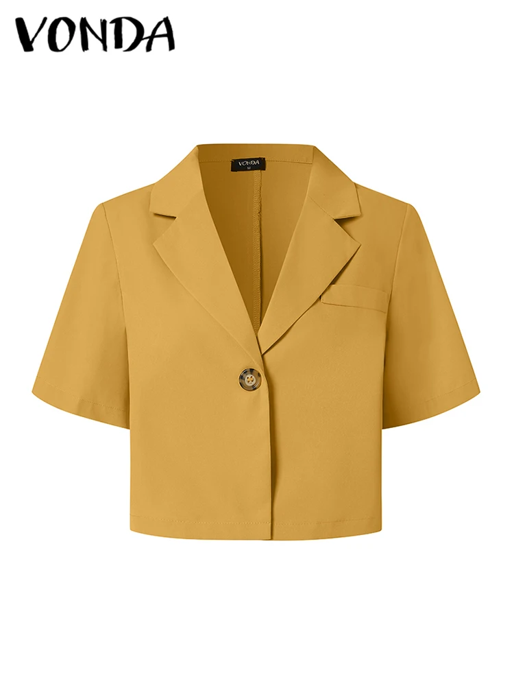 VONDA Elegant Summer Blazer Women Short Sleeve Suit Collar OL Coat 2023 Fashion Outwear Solid Color Casual Button Tunic Tops - Image 5