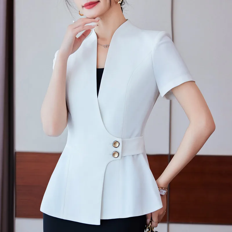 NAVIU Elegant White Blazer Slim Fashion Summer Professional Business Women Work Jacket Office Ladies Coat Tops Outfit - Image 2